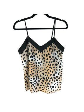 Shady Lady Womens Camisole Top Leopard Print V Neck Black Beige Size S